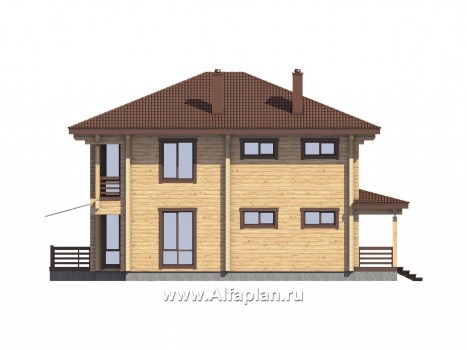 Проекты домов Альфаплан - Проект  дома из бруса для большой семьи - превью фасада №2