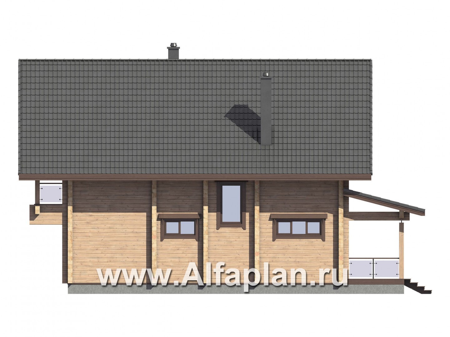 Проекты домов Альфаплан - Проект современного дома из бруса с удобной планировкой - изображение фасада №3