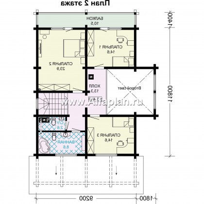 Проекты домов Альфаплан - Проект современного дома из бруса с удобной планировкой - превью плана проекта №2
