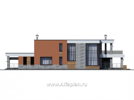 «Бетельгейзе» - проект двухэтажного дома в стиле хай-тек, вилла со вторым светом, мастер спальня - превью фасада дома