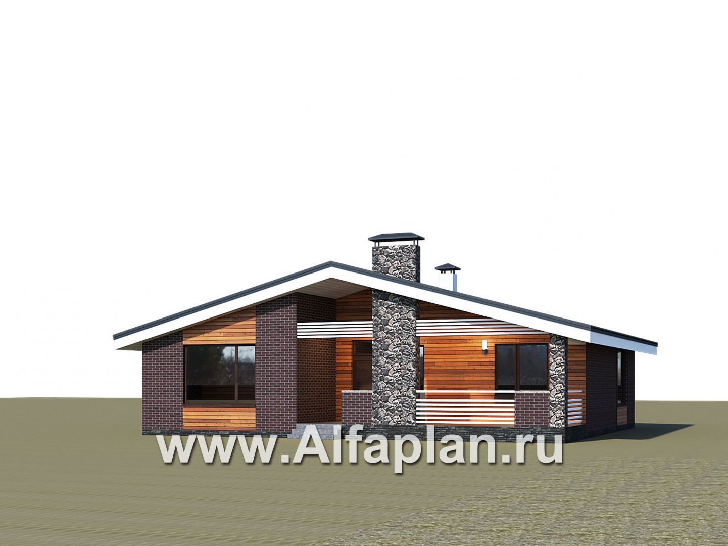 Проекты домов Альфаплан - «Веда» - проект одноэтажного дома с двускатной кровлей (три спальни) - дополнительное изображение №1