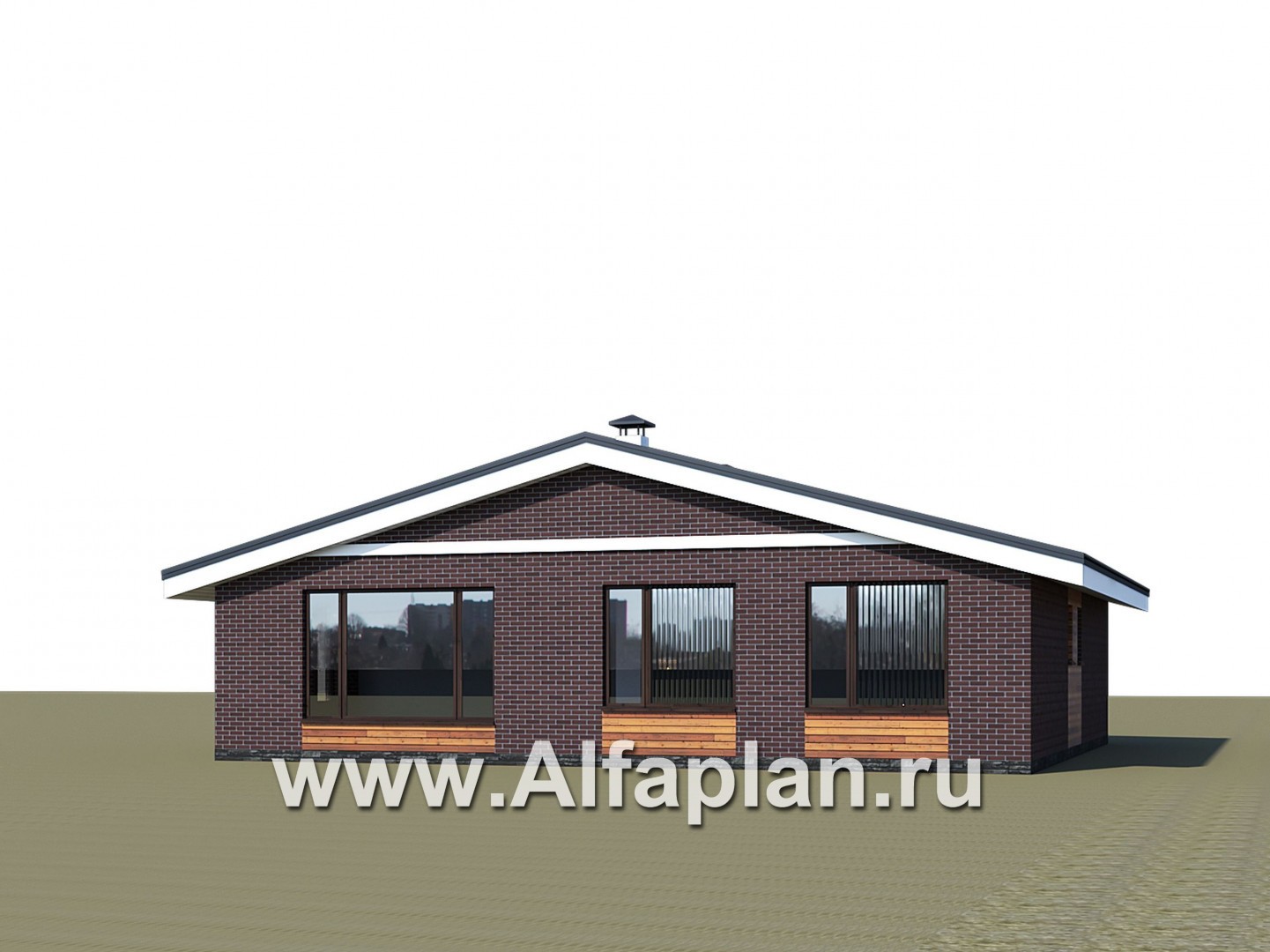 Проекты домов Альфаплан - «Веда» - проект одноэтажного дома с двускатной кровлей (три спальни) - дополнительное изображение №2