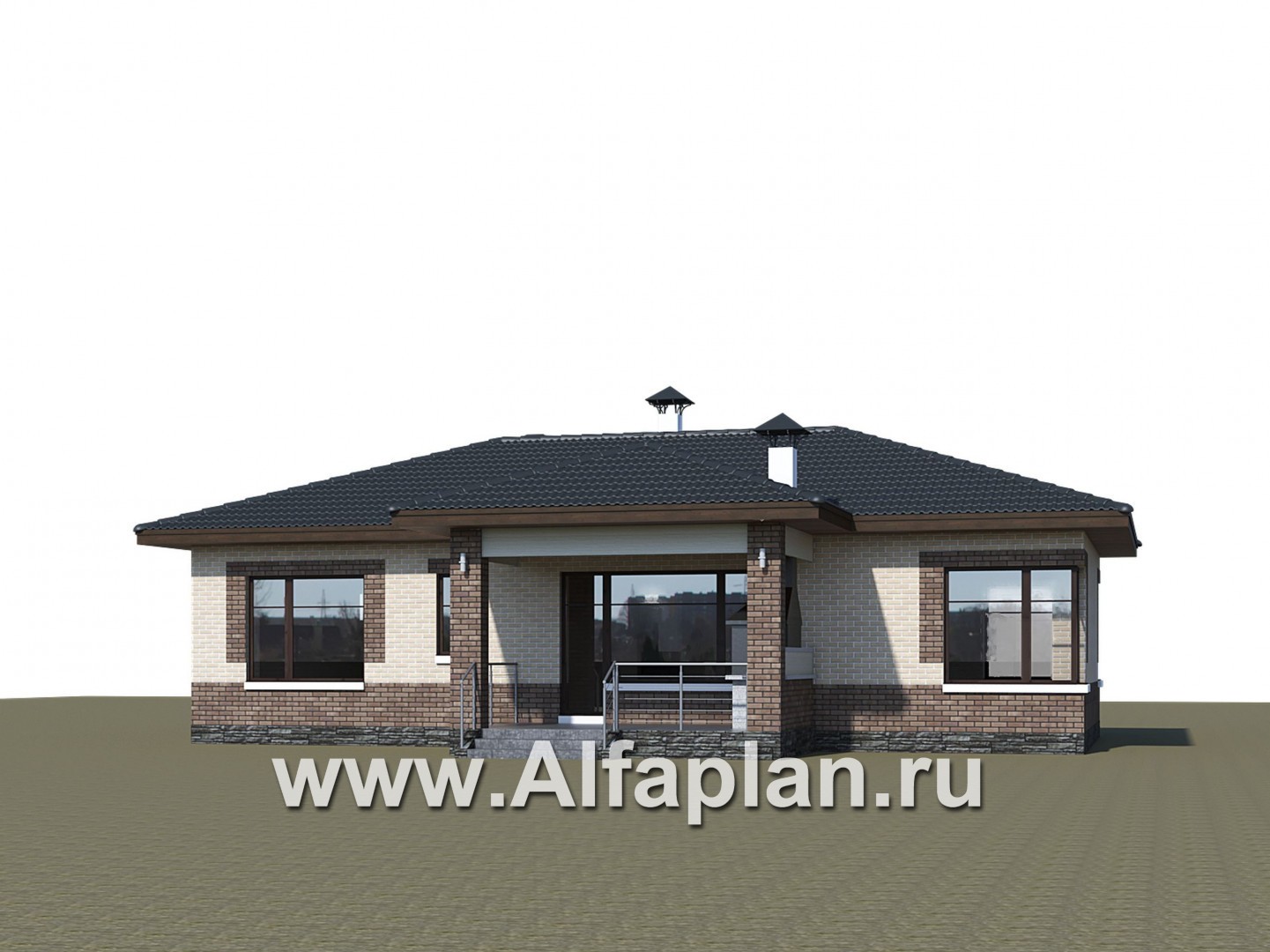 Проекты домов Альфаплан - «Авалон» - стильный одноэтажный дом с угловым остеклением - дополнительное изображение №2