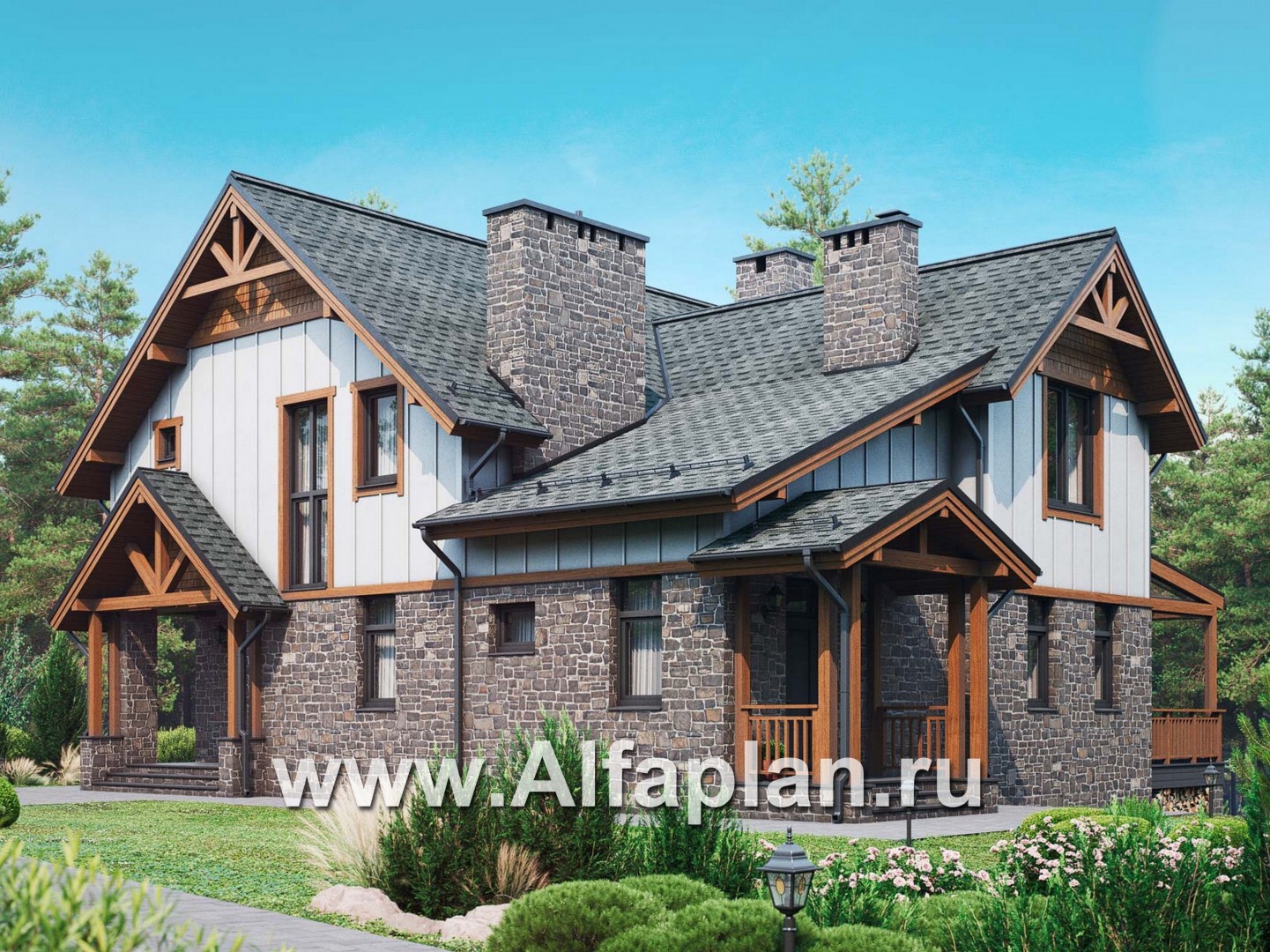 Проект дома с мансардой, планировка с кабинетом на 1 эт и с террасой - дизайн дома №1