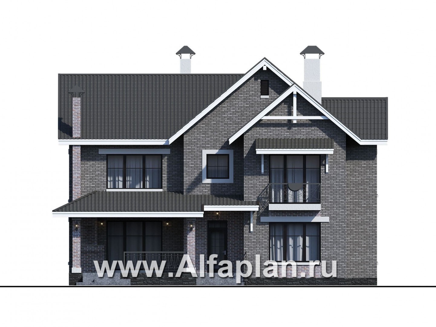 «Сафо» - проект двухэтажного дома, из кирпича, второй свет гостиной, с сауной и с террасой - фасад дома