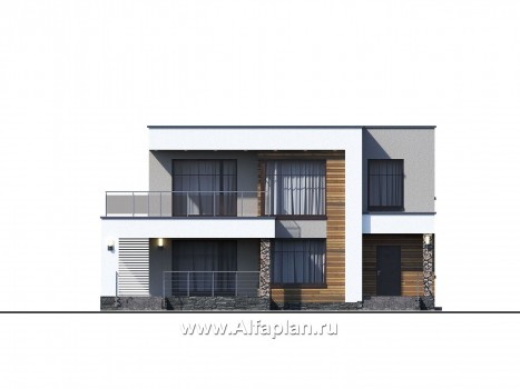 «Серотонин» - проект двухэтажного дома, в современном стиле хай-тек, с террасой и балконом - превью фасада дома