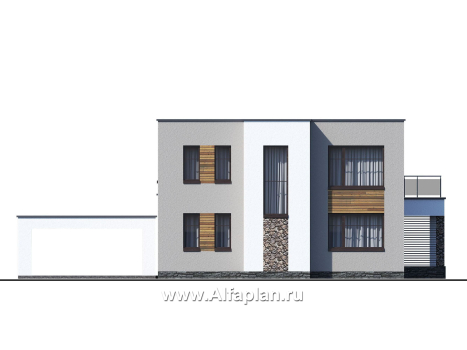 Проекты домов Альфаплан - «Серотонин» - проект современного хай-тек дома с плоской кровлей - превью фасада №3