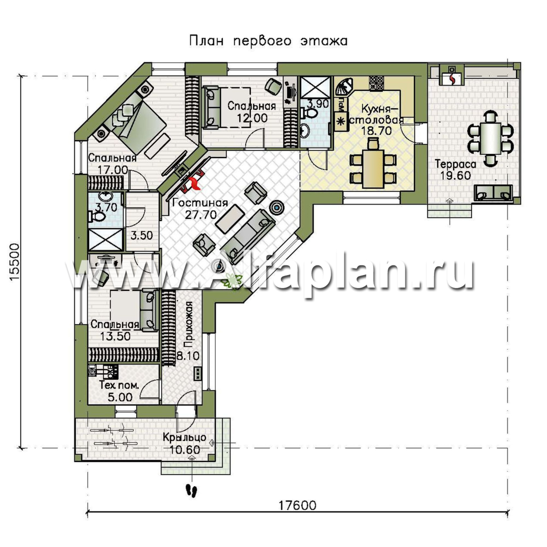 Проекты домов Альфаплан - «Квазар» - проект одноэтажного дома с диагональным планом - изображение плана проекта №1