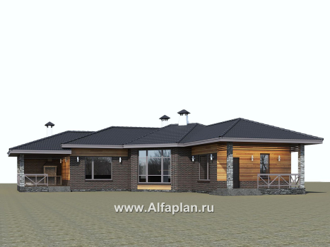 Проекты домов Альфаплан - «Квазар» - проект одноэтажного дома с диагональным планом - превью дополнительного изображения №1