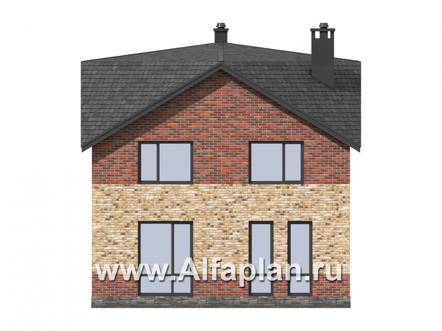 Проект двухэтажного дома, с кабинетом на 1 эт и с террасой, для маленького  участка, с шатровой крышей - фасад дома