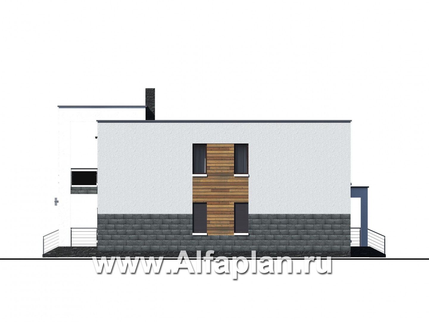 Проекты домов Альфаплан - «Футура» - современный двухэтажный дом с плоской кровлей - изображение фасада №3