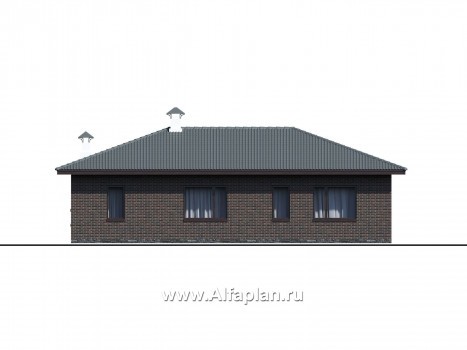 Проекты домов Альфаплан - Проект компактного одноэтажного дома с тремя спальнями - превью фасада №3