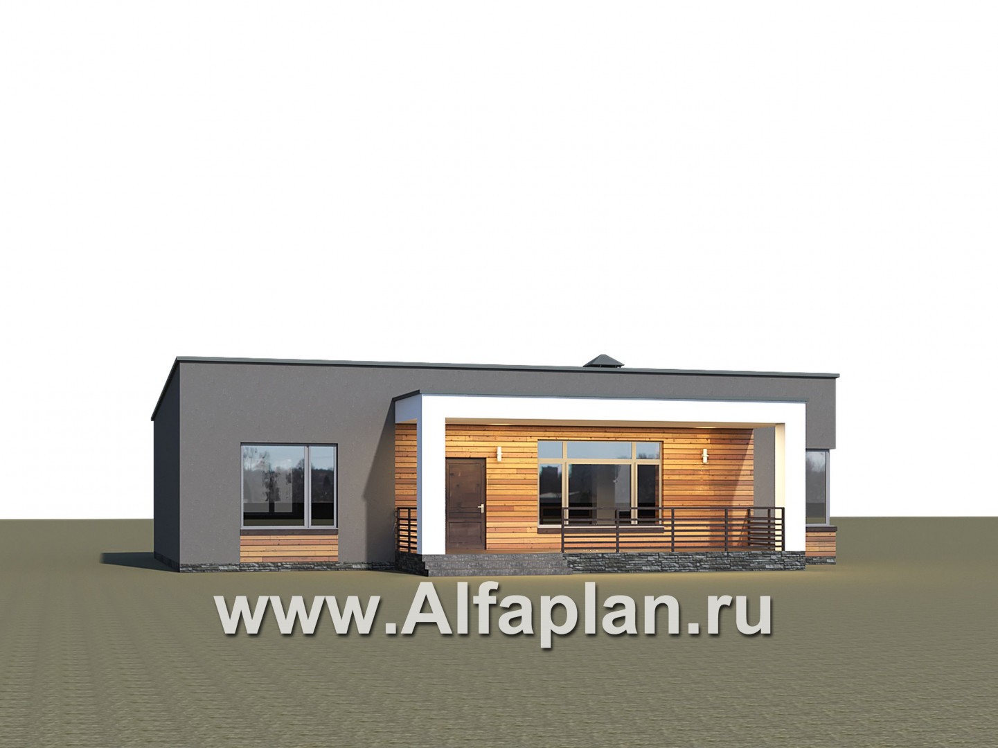 Проекты домов Альфаплан - Проект одноэтажного дома с тремя спальнями - дополнительное изображение №1