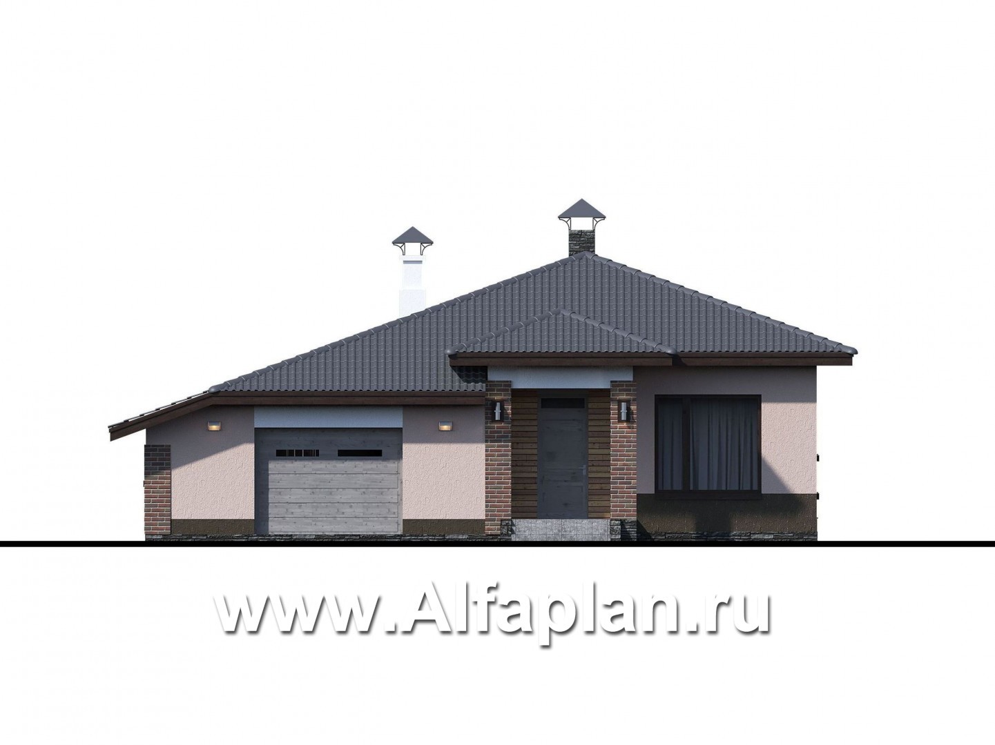 Проекты домов Альфаплан - «Калиопа» -одноэтажный дом с большим гаражом и остекленной верандой - изображение фасада №3