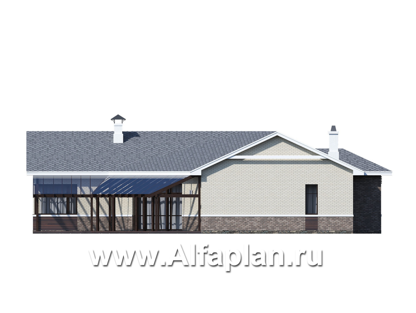 Проекты домов Альфаплан - «Модуль» — одноэтажный дом с диагональным планом, 4 спальни - изображение фасада №3