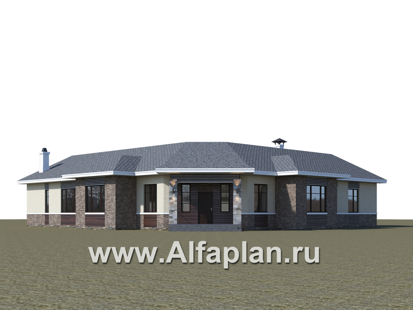Проекты домов Альфаплан - «Модуль» — одноэтажный дом с диагональным планом, 4 спальни - дополнительное изображение №3