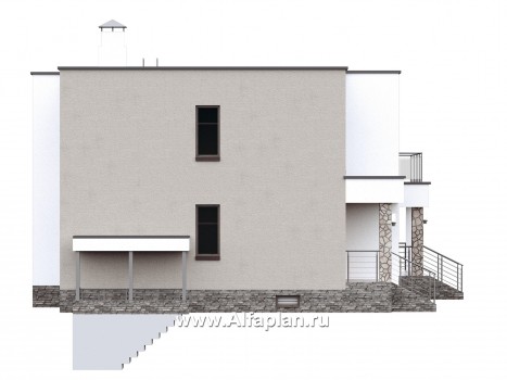 «Серотонин» - проект двухэтажного дома, в стиле хай-тек, с террасой и балконом, с цокольным этажом - превью фасада дома
