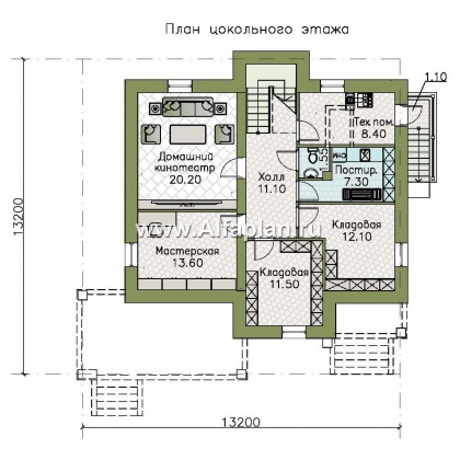 «Серотонин» - проект двухэтажного дома, в стиле хай-тек, с террасой и балконом, с цокольным этажом - превью план дома