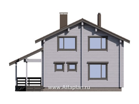 Проекты домов Альфаплан - Загородный дом из бруса с двускатной кровлей - превью фасада №4