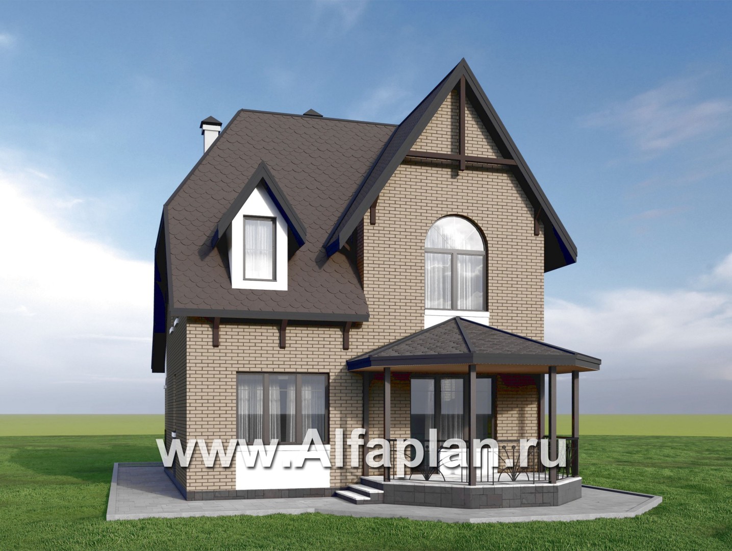 «Аврора» - проект двухэтажного дома из газобетона с эркером, с кабинетом и с террасой - дизайн дома №2