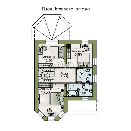 «Аврора» - проект двухэтажного дома из газобетона с эркером, с кабинетом и с террасой - превью план дома