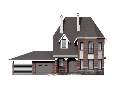 «Аврора» - проект двухэтажного дома из газобетона с эркером, с кабинетом, с террасой и гаражом - превью фасада дома