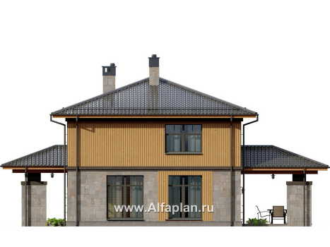 Проект двухэтажного дома, план с гостевой на 1 эт и с террасой, в современном стиле - превью фасада дома