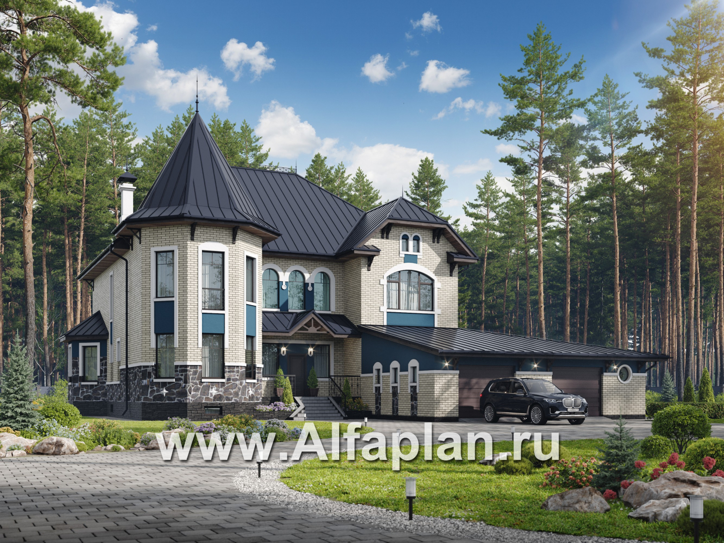 Превью проекта ««Дворянское гнездо» - проект двухэтажного дома,  с двусветной гостиной и бассейном, семейный особняк в русском стиле»