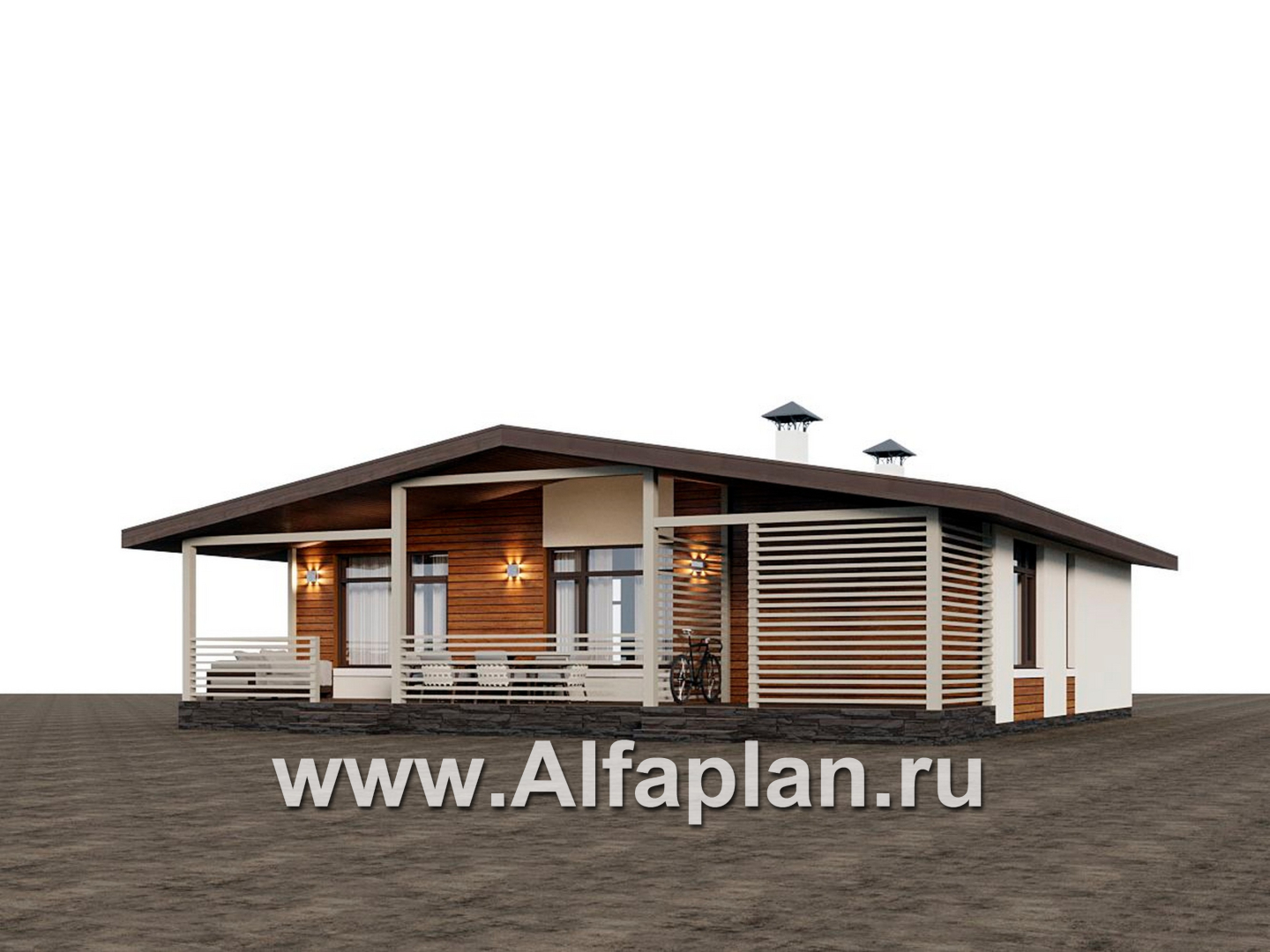 «Перламутр» - проект одноэтажного дома из газобетона, с террасой, 2 спальни - дизайн дома №2