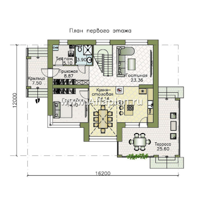 «Триггер роста» - проект двухэтажного дома из блоков, с террасой и вторым светом, в стиле Райта - превью план дома