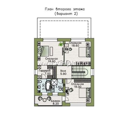 «Ладога» - проект двухэтажного дома из газобетона, в современном стиле, с террасой, отличная планировка - превью план дома