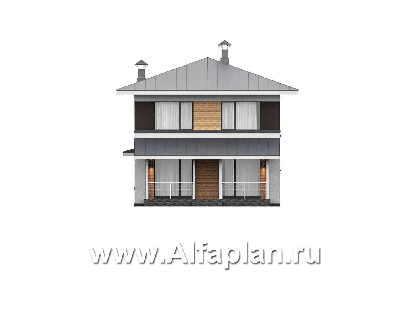 Проекты домов Альфаплан - "Генезис" - проект дома, 2 этажа, с террасой в стиле Райта - изображение фасада №4