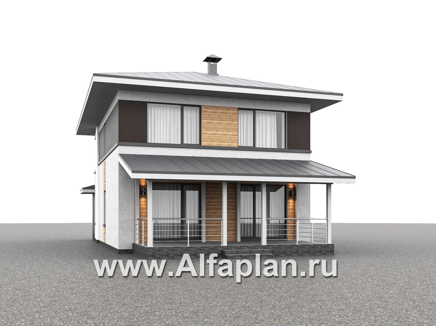 Проекты домов Альфаплан - "Генезис" - проект дома, 2 этажа, с террасой в стиле Райта - дополнительное изображение №2