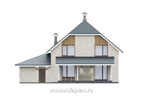 «Династия» - проект дома с мансардой, мастер спальня, с террасой и гаражом с мастерской - превью фасада дома