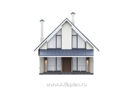 Проекты домов Альфаплан - "Генезис" - проект дома, с мансардой, с террасой в современном стиле - превью фасада №4