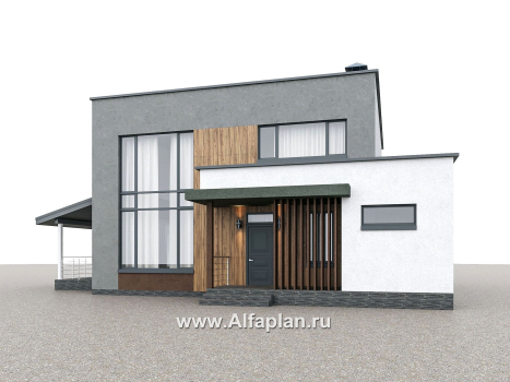 Проекты домов Альфаплан - "Коронадо" - проект дома, 2 этажа, со вторым светом гостиной, с террасой и плоской крышей, в стиле хай-тек - превью дополнительного изображения №2