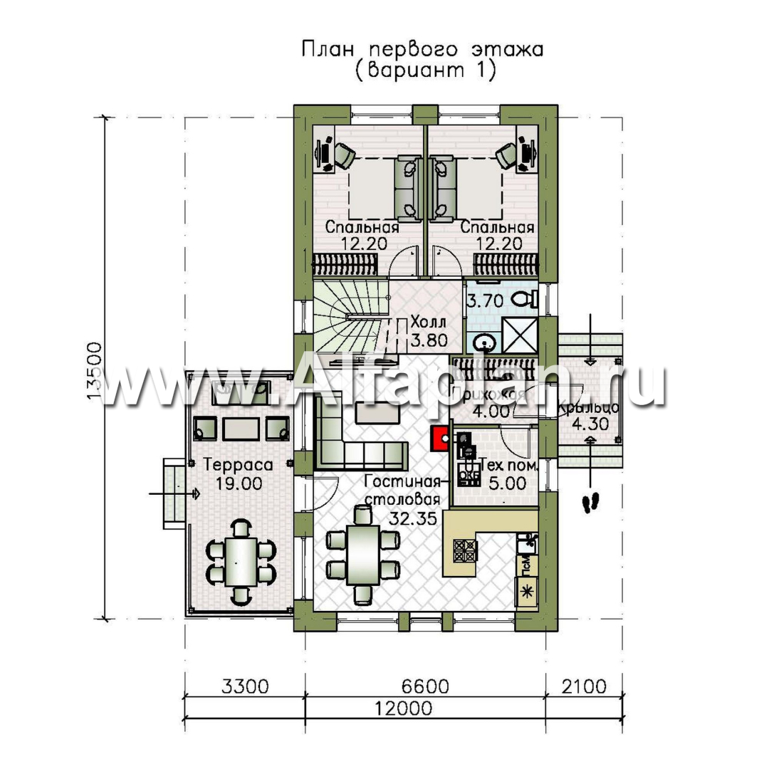 Проекты домов Альфаплан - "Мой путь" - проект дома из газобетона, 2 этажа, с террасой и с 5-ю спальнями - план проекта №1