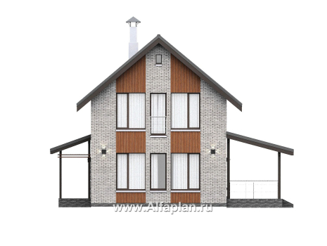 Проекты домов Альфаплан - "Мой путь" - проект дома из газобетона, 2 этажа, с террасой и с 5-ю спальнями - превью фасада №1