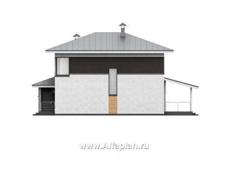 Проекты домов Альфаплан - "Генезис" - проект дома, 2 этажа, с террасой в стиле Райта - превью фасада №2
