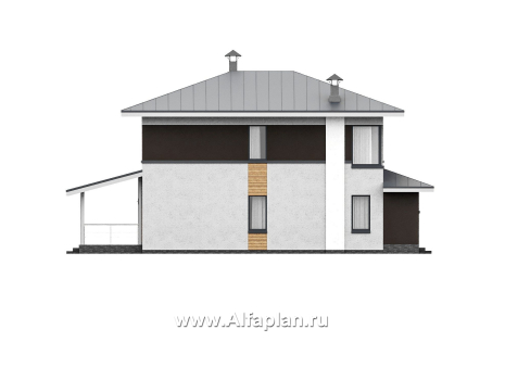 Проекты домов Альфаплан - "Генезис" - проект дома, 2 этажа, с террасой в стиле Райта - превью фасада №3