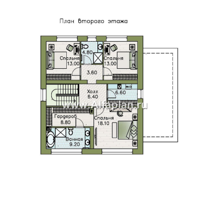 Проекты домов Альфаплан - "Чистая линия"  - проект дома, 2 этажа, мастер спальня, с террасой, в современном стиле - превью плана проекта №2