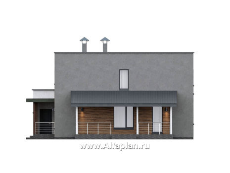 Проекты домов Альфаплан - "Коронадо" - проект дома, 2 этажа, со вторым светом гостиной, с террасой и плоской крышей, в стиле хай-тек  - превью фасада №2