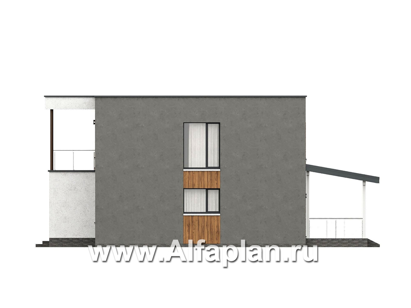 Проекты домов Альфаплан - "Викинг" - проект дома, 2 этажа, с сауной и с террасой, в стиле хай-тек - изображение фасада №2