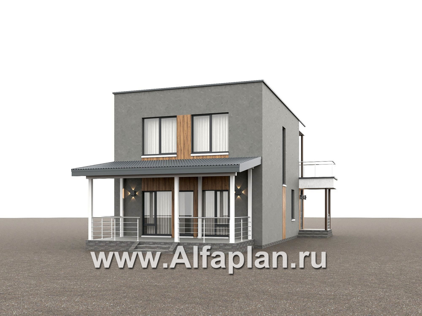 Проекты домов Альфаплан - "Викинг" - проект дома, 2 этажа, с сауной и с террасой, в стиле хай-тек - дополнительное изображение №3