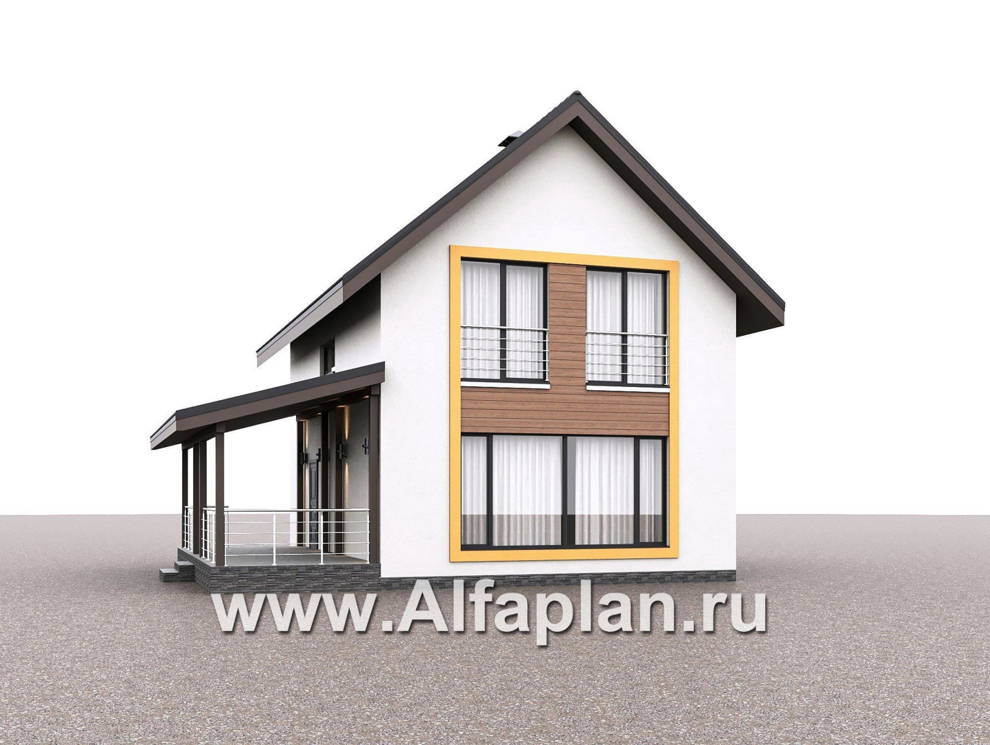 Проекты домов Альфаплан - "Викинг" - проект дома, 2 этажа, с сауной и с террасой сбоку, в скандинавском стиле - дополнительное изображение №4