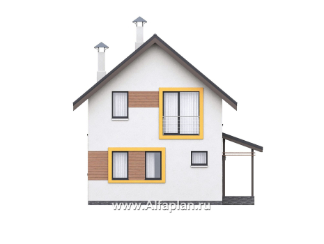 Проекты домов Альфаплан - "Викинг" - проект дома, 2 этажа, с сауной и с террасой, в скандинавском стиле - превью фасада №1