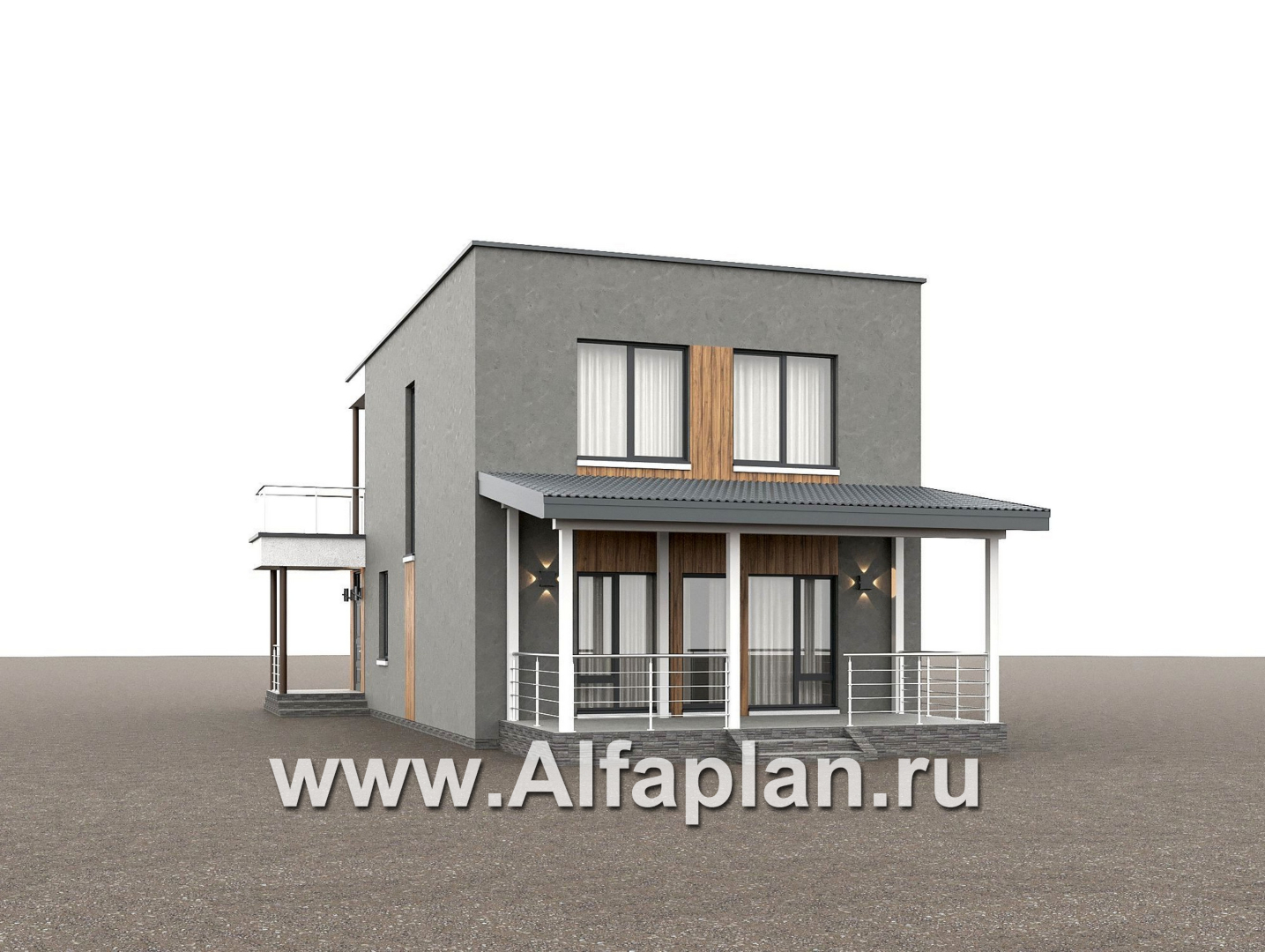 Проекты домов Альфаплан - "Викинг" - проект дома, 2 этажа, с сауной и с террасой, в стиле хай-тек - дополнительное изображение №3