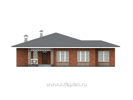 «Горизонталь» - проект одноэтажного дома с террасой, в немецком стиле, баварская кладка - превью фасада дома