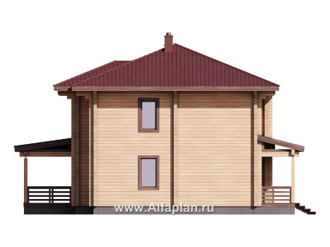 Проект двухэтажного дома из клееного бруса, планировка со спальней на 1 эт, с террасой - превью фасада дома