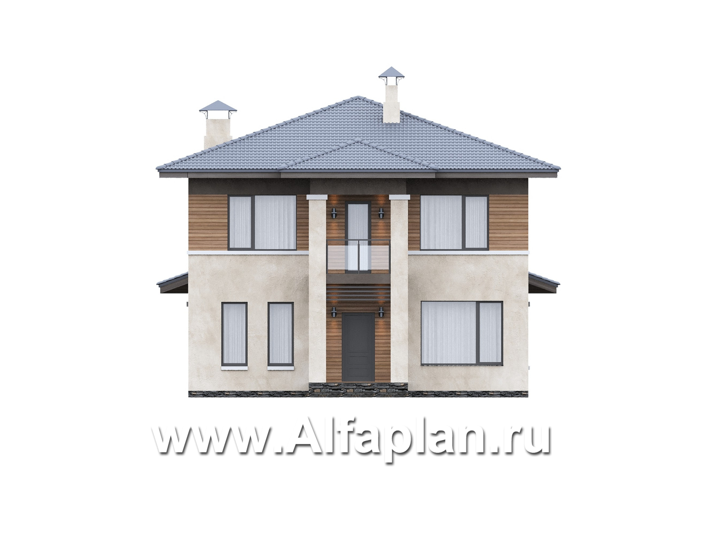 «Невада» - проект двухэтажного дома из газобетона, с террасой, в стиле Райта - фасад дома